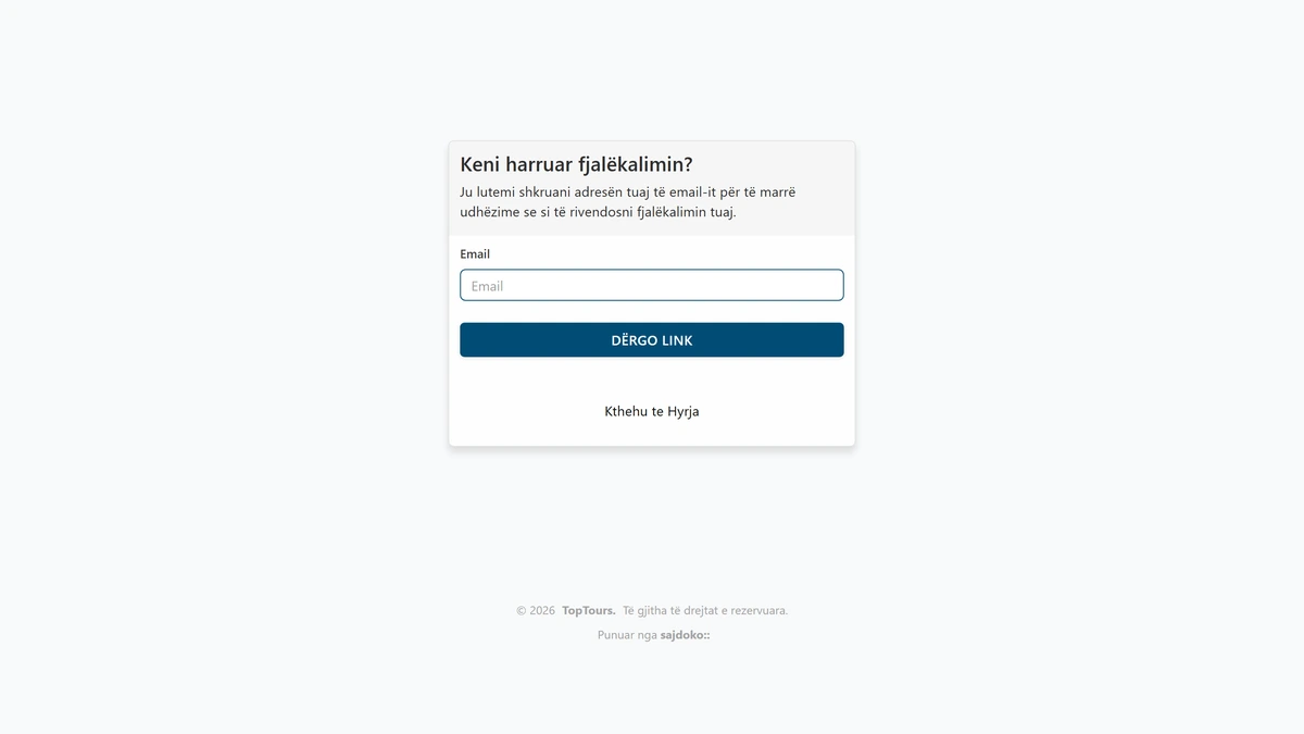 TopTours TMS - Rikthimi i fjalëkalimit